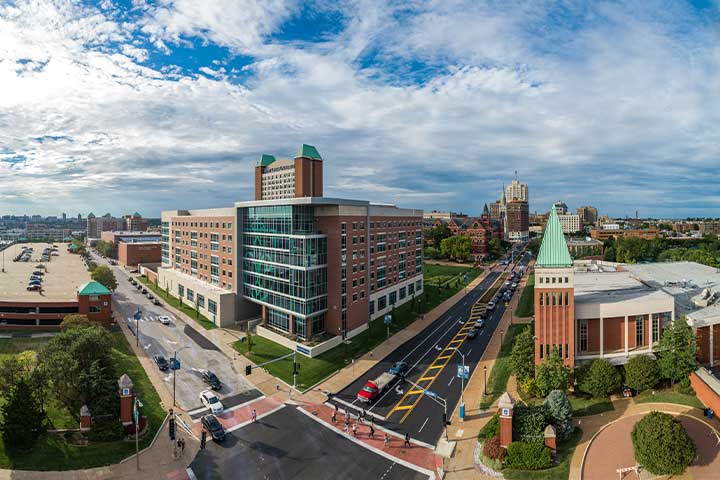 An aerial photo of SLU's north campus.