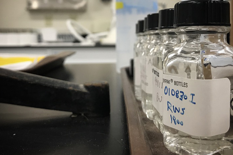 Sample bottles on a shelf